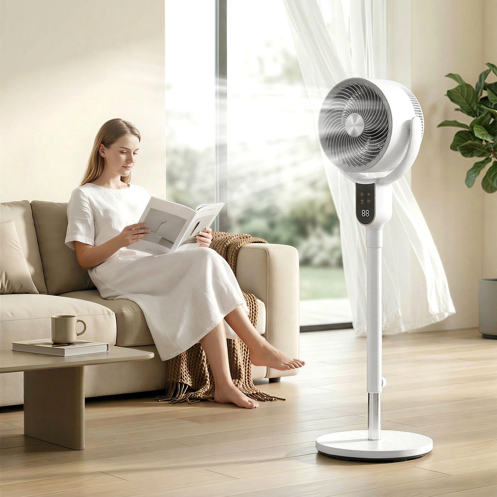 20 Db Silent Standing Fan For Bedroom, 42" Pedestal Fan | White