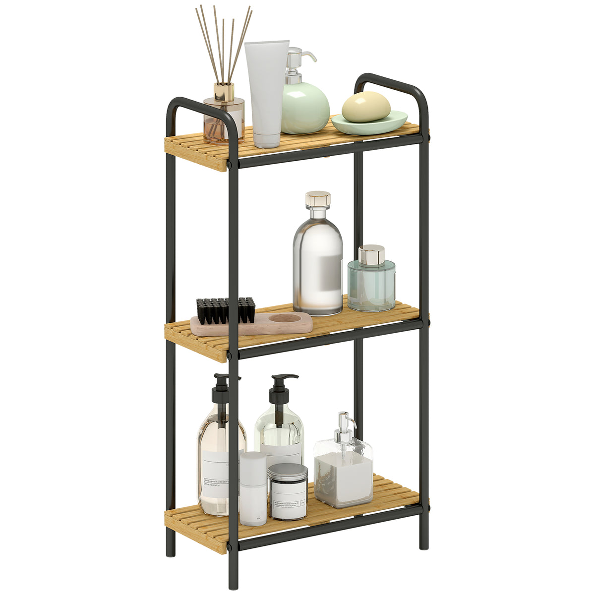 Bamboo Bathroom Shelf, Freestanding Shelving Unit | 3 Tier | Natural