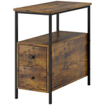 Slim Side Table End Table With 2 Drawers & Storage Shelf | Brown