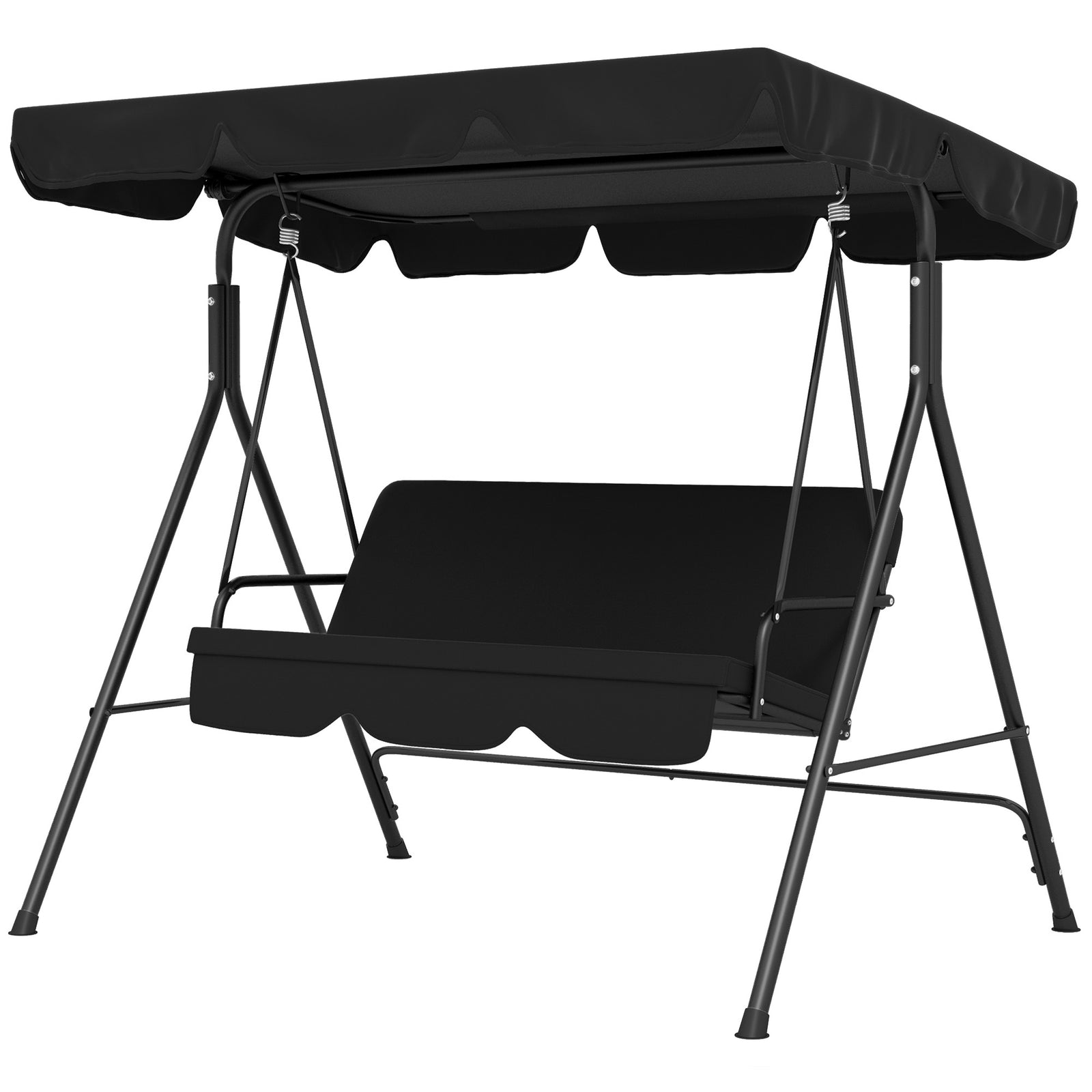 3-seat Swing Chair Garden Swing Seat W/ Adjustable Canopy | Black
