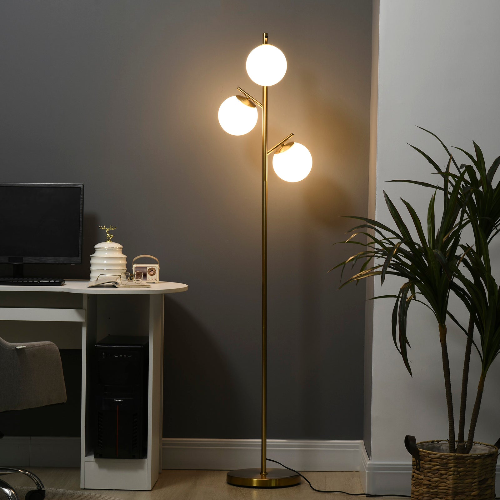 Modern Tree Floor Lamp With 3 Light Living Room Bedroom | One Size | Gold