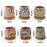 6pcs Mini Ceramic Owl Succulents Plant Pot With Plant Saucers