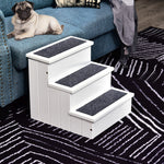 3 Step Wooden Dog Steps Pet Stairs Cat Ladder For Bed With Storage | White