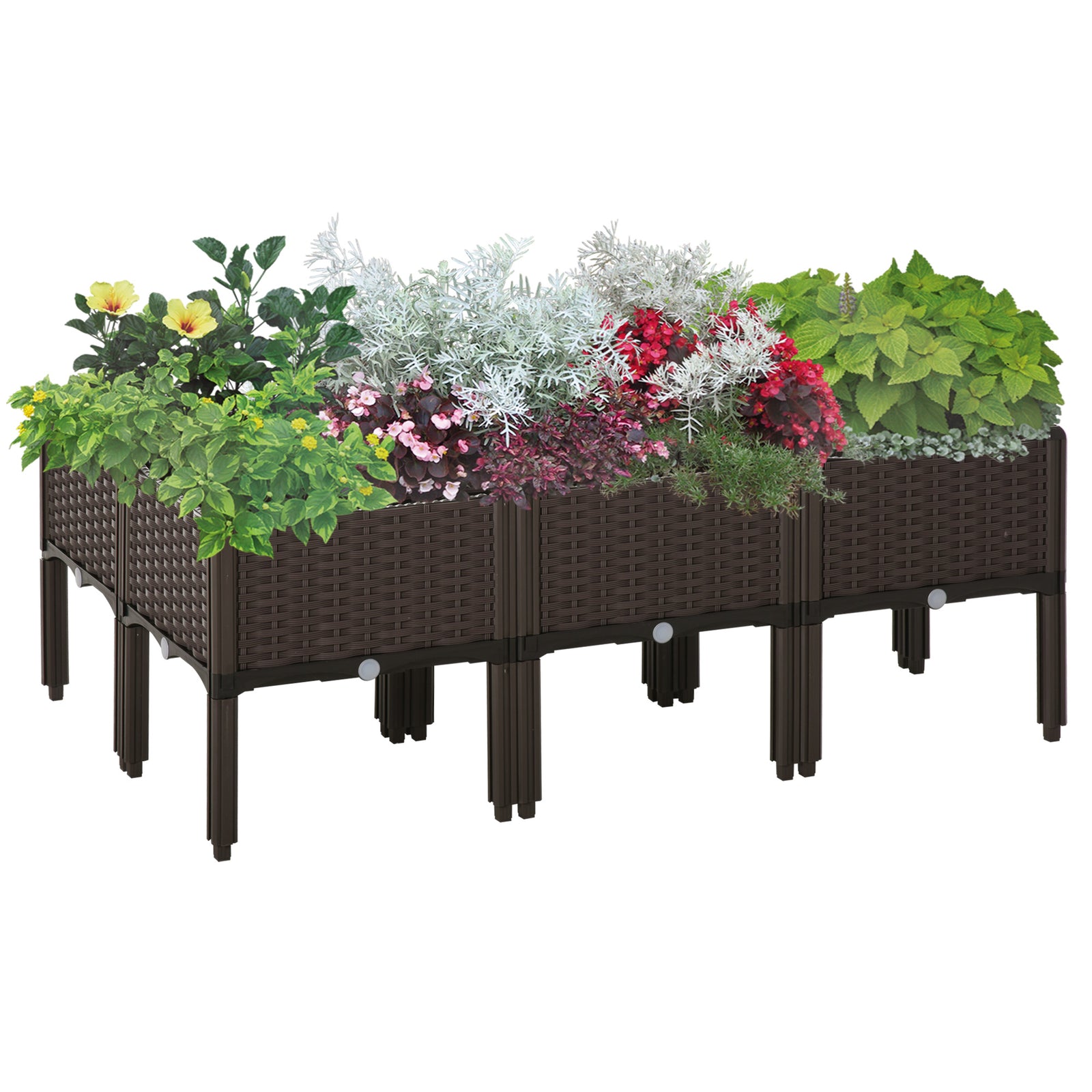 Set Of 6 Raised Flower Bed Plant Stand Brown