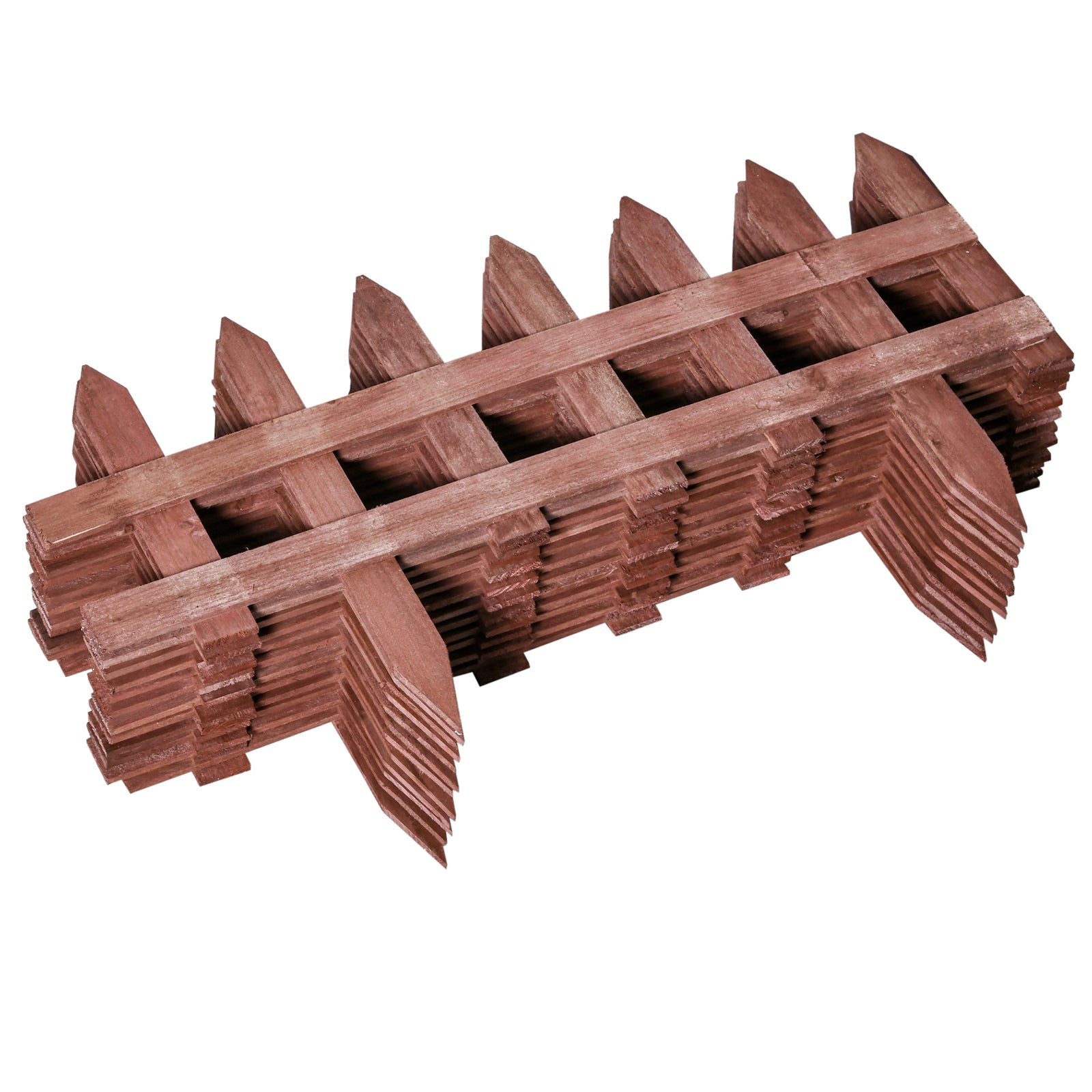12 Wooden Garden Borders Fixed Picket Fence, Brown