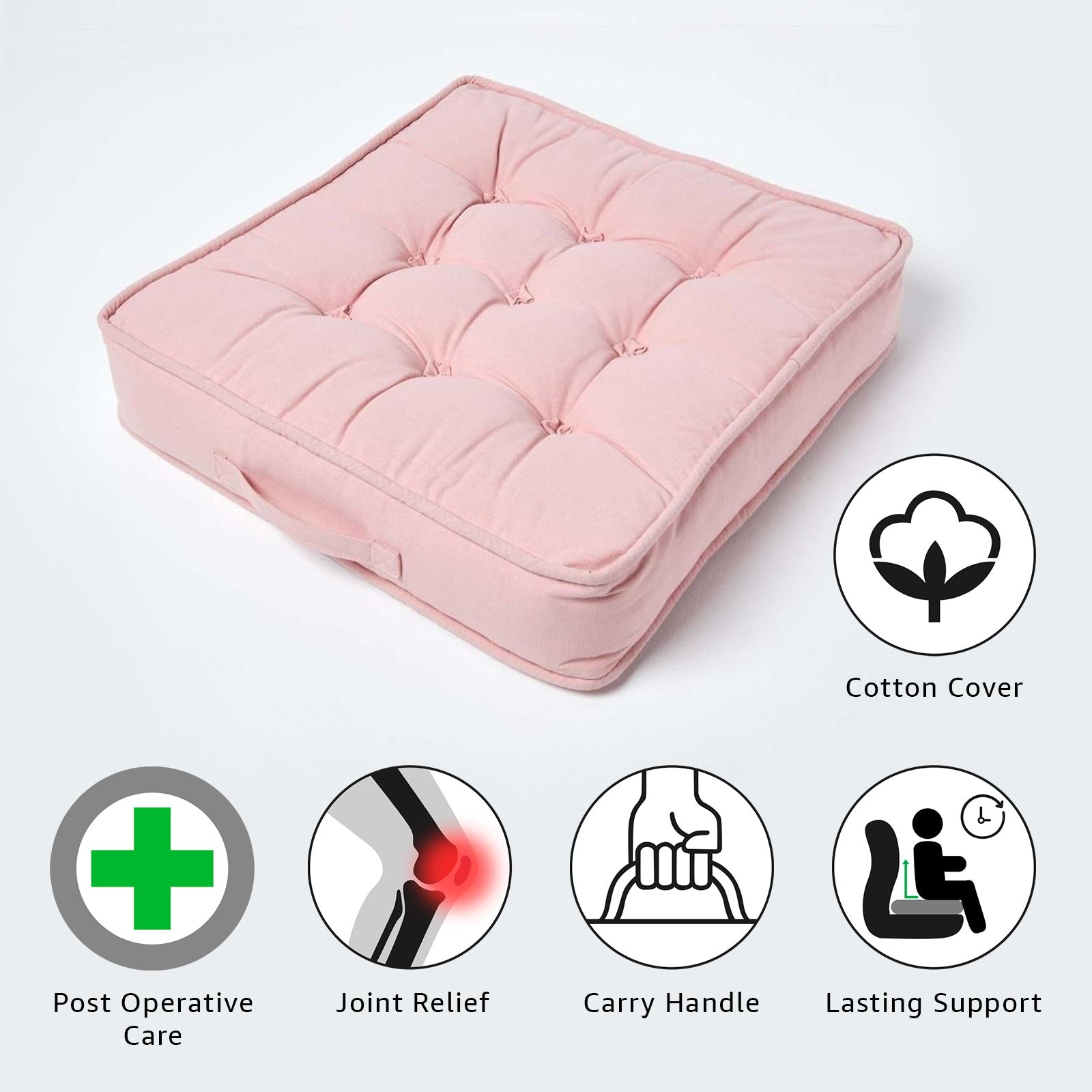 Cotton Armchair Booster Cushion | 50cm x 50cm | Pink
