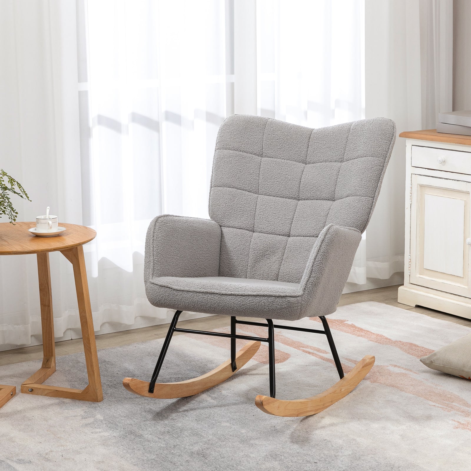 Wingback Rocking Chair For Nursing W/ Steel Frame | One Size | Light Slate Gray