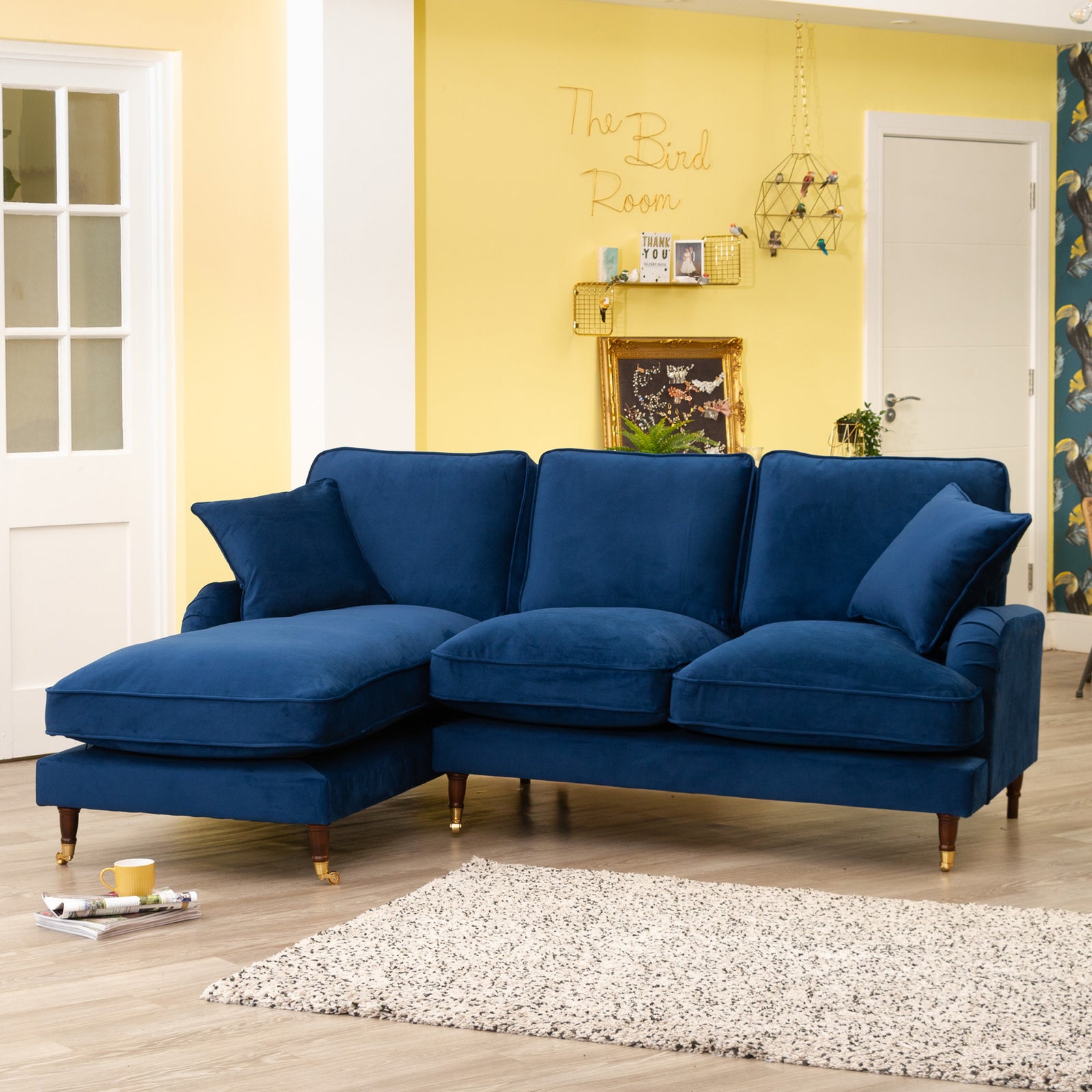 Mackenzie Left Hand Facing Velvet Corner Sofa | 4 | Blue