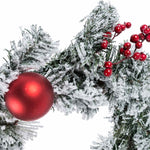 HOMESCAPES Frosted Large Artificial Fir Branch Christmas Wreath With Red Baubles, 19 Inch