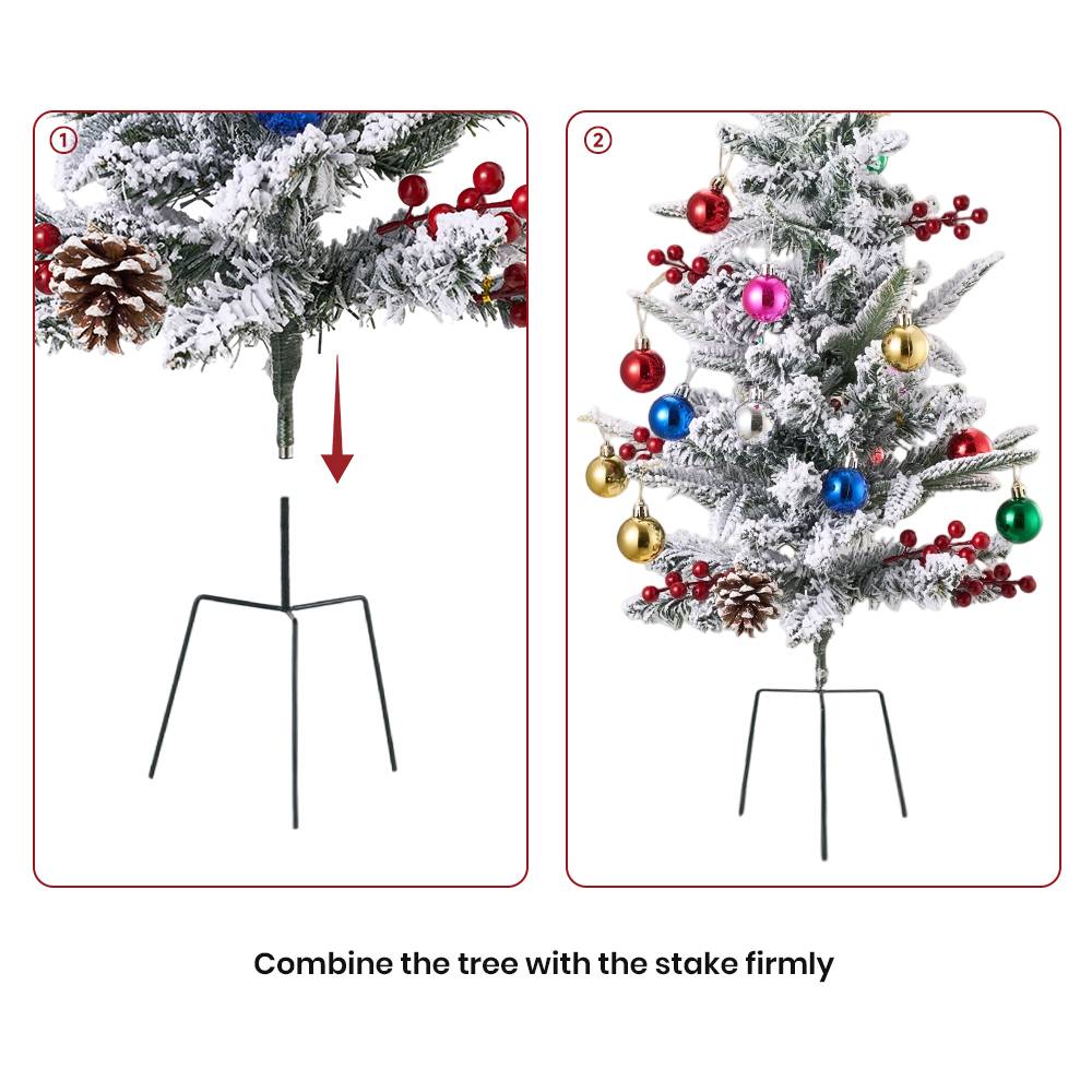 Set Of 2 Led Snow Flocked Christmas Trees,artificial Pine With Red Berries, Baubles & Pinecones, 8 Lighting Modes, Timer Function