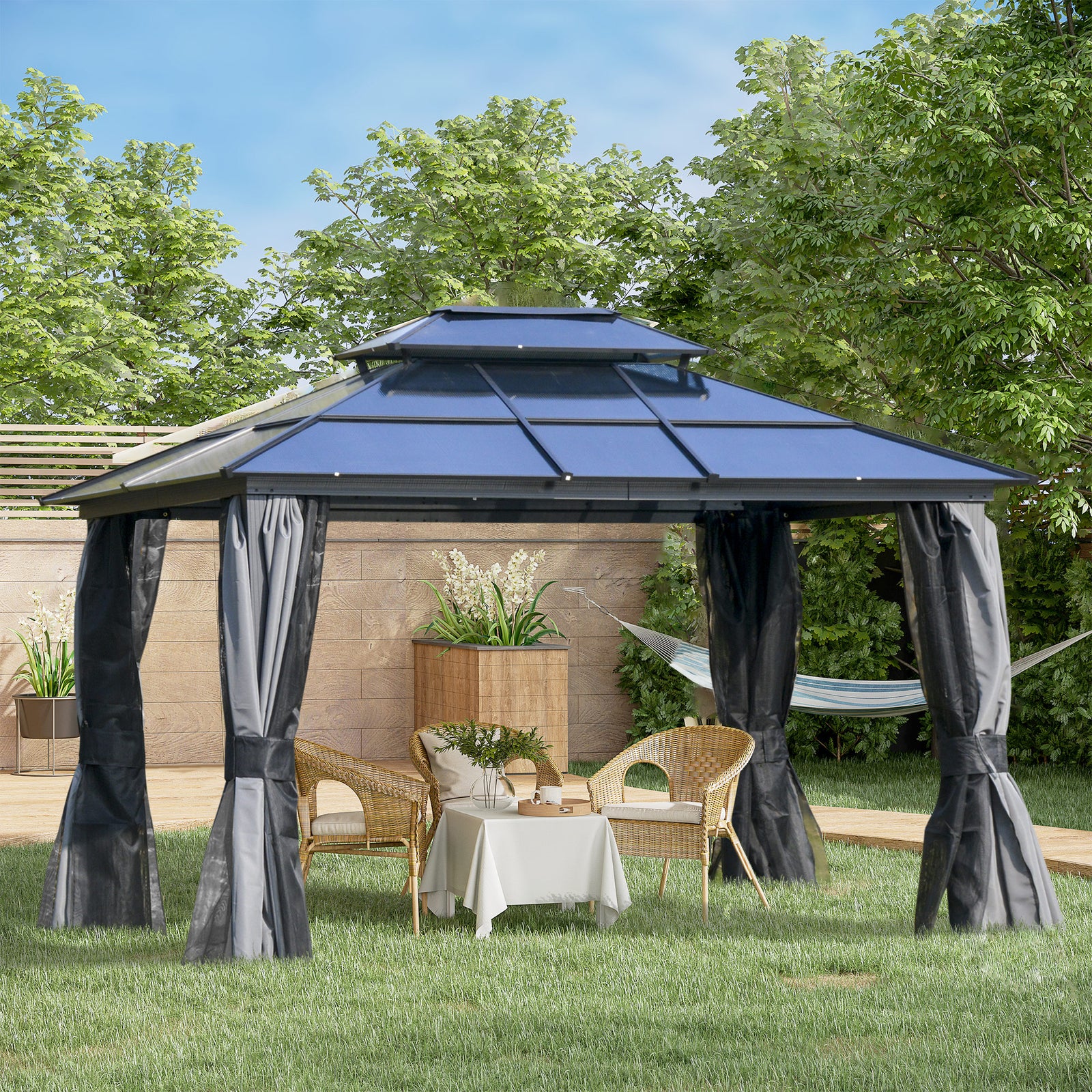 Pc Hardtop Gazebo W/ Double Roof & Aluminium Frame | Large | Charcoal Gray