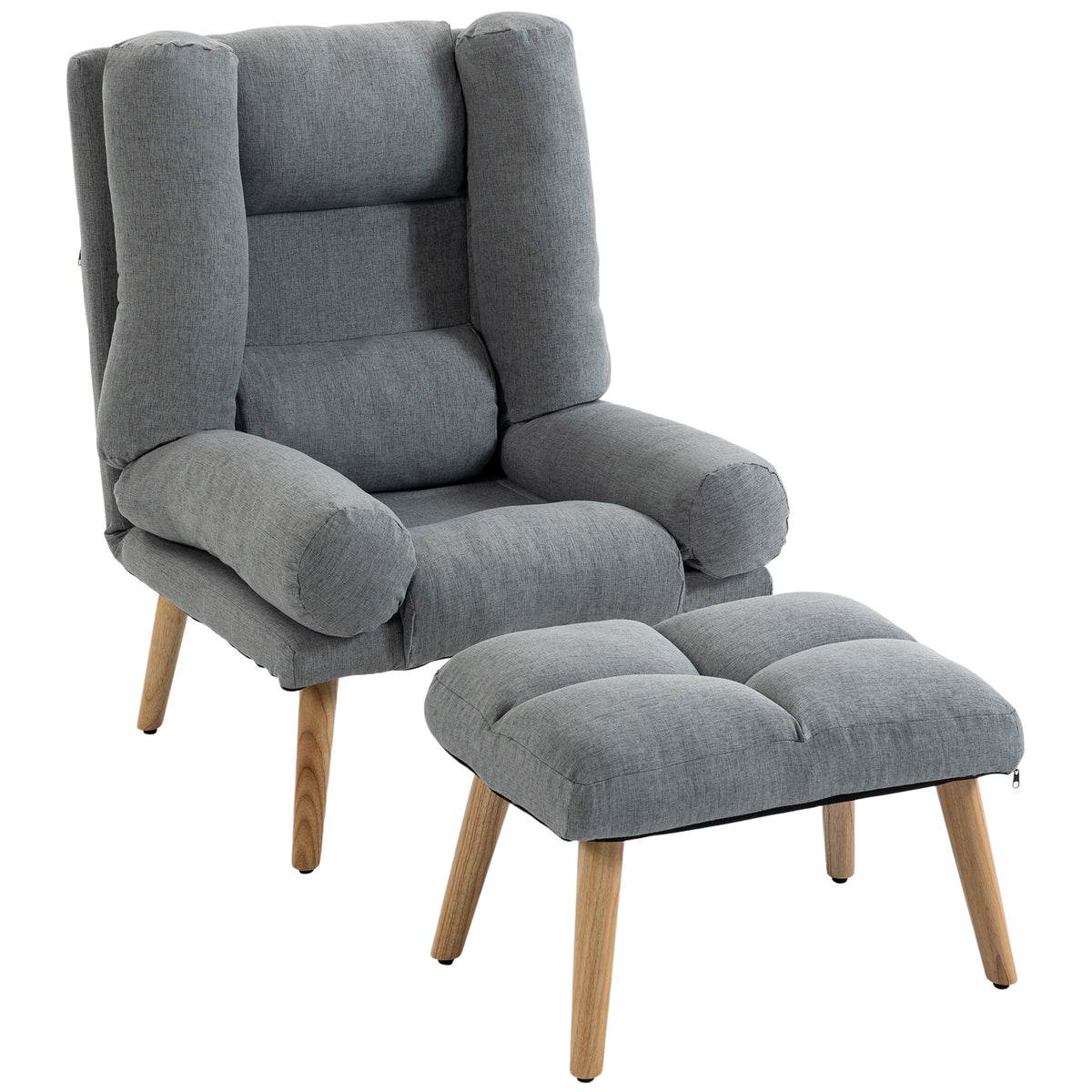 Recliner With Footstool, Reclining Chair With Adjustable Back | Grey