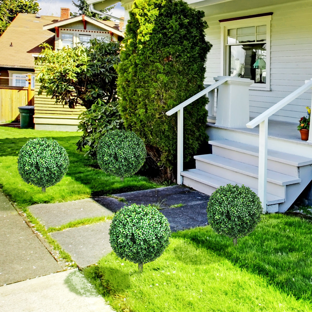 HOMCOM Set Of 2 Artificial Boxwood Topiary Trees With Ground Stake