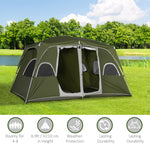 Camping Tent, Family Tent 4-8 Person 2 Room Easy Set Up | Green