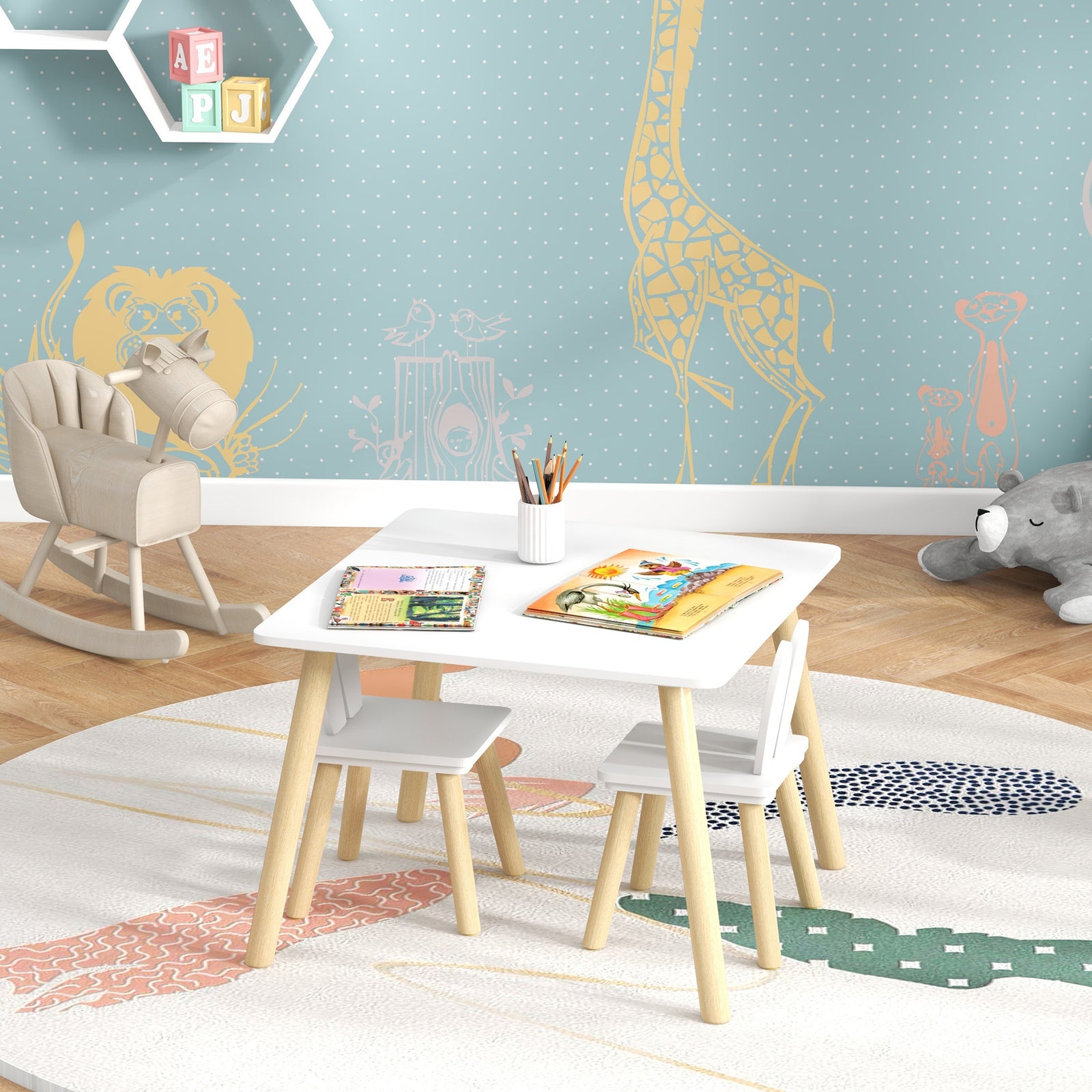 3 Pieces Toddler Table And Chair Set For Nursery, Playroom, Classroom