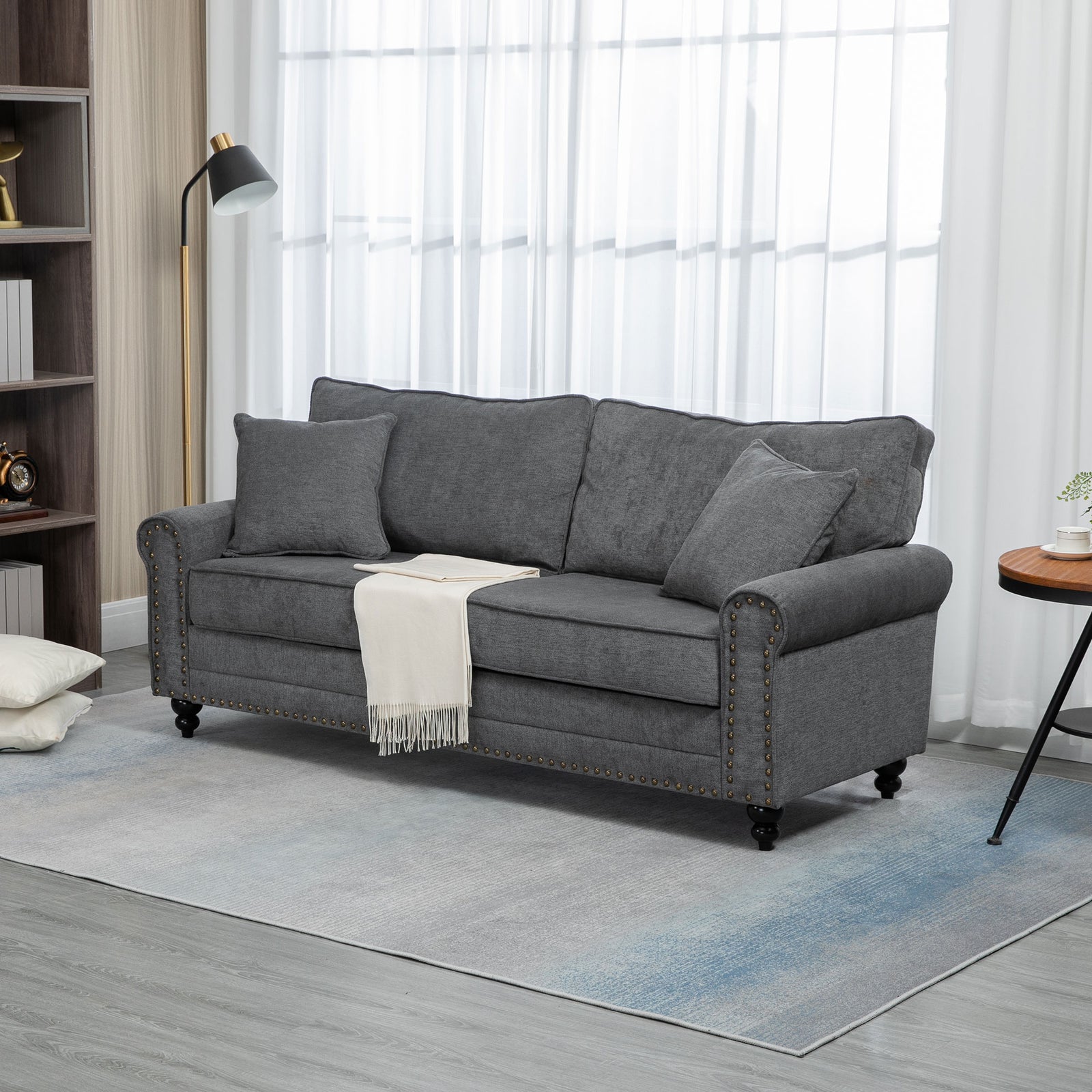 Fabric Sofa 3 Seater Sofa With Throw Pillow | One Size | Gray