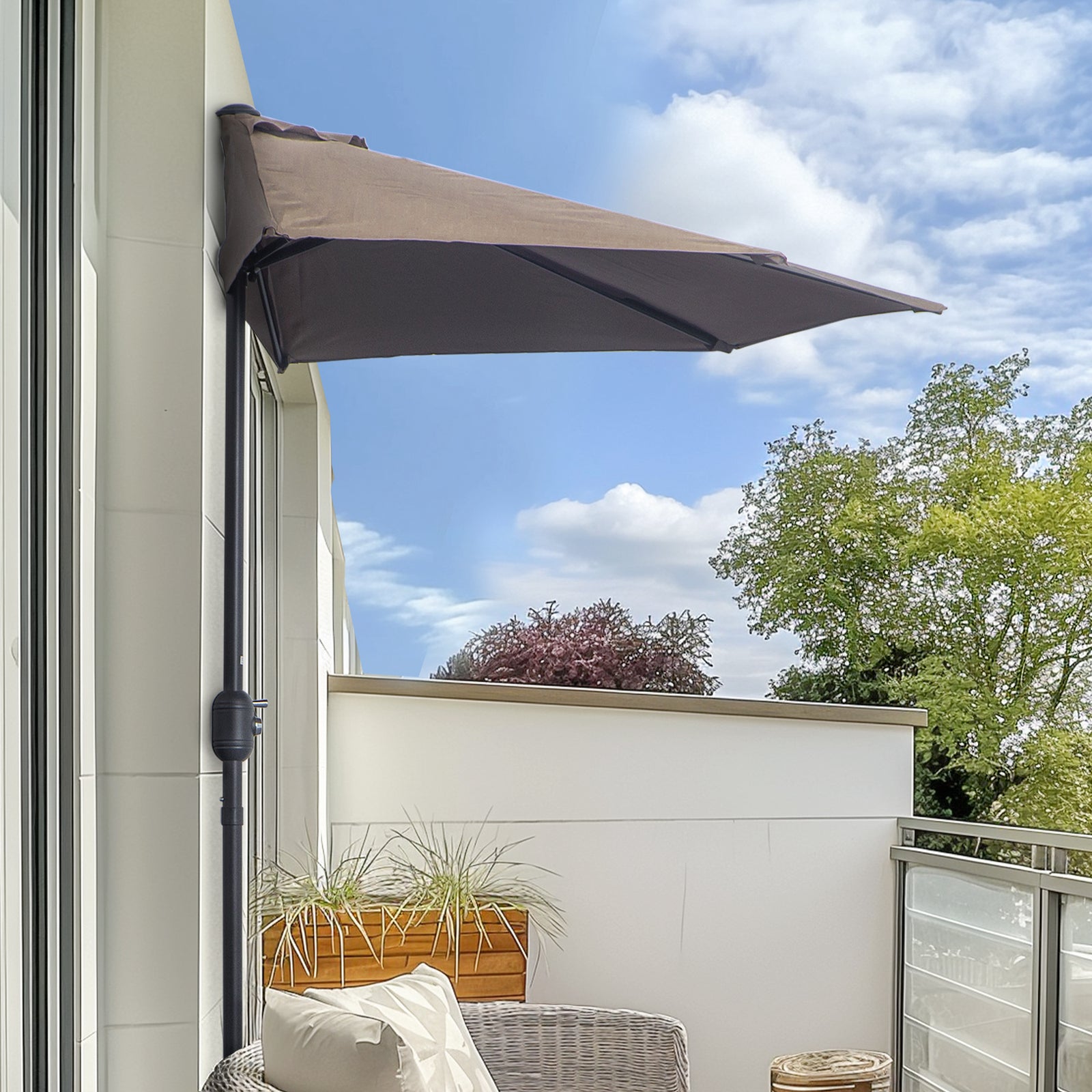 2.7m Half Round Parasol Balcony Shade | Brown