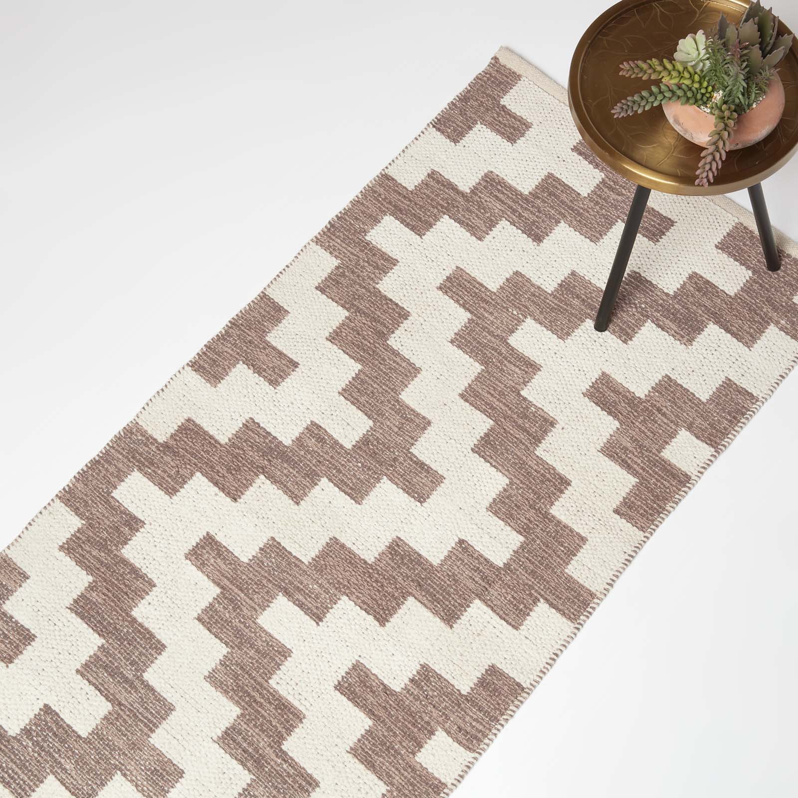 Malina Brown & Natural Kilim Cotton Rug | 200cm | Natural