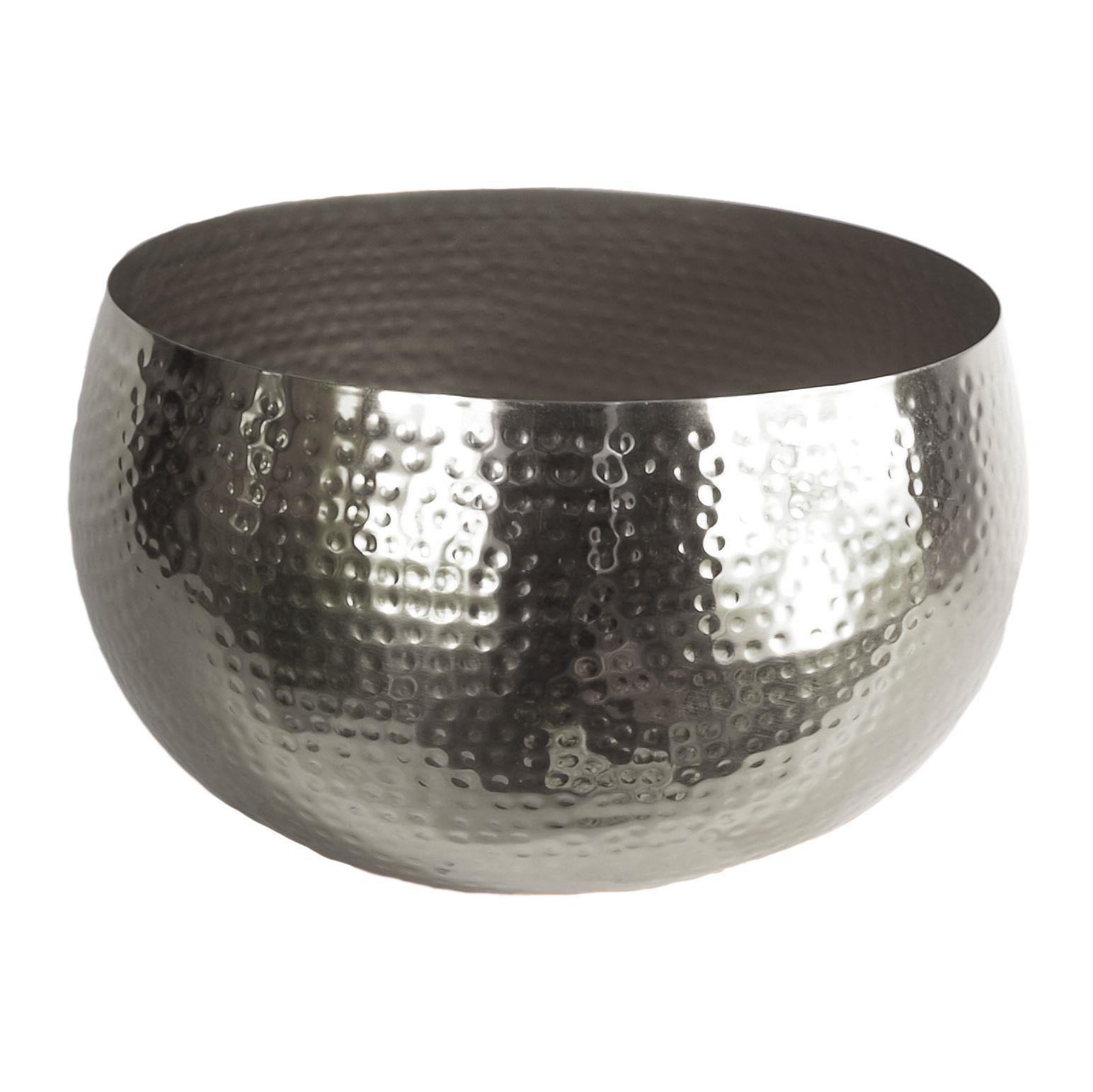Large Artificial Ferns Display With Xl Metal Silver Bowl Planter 50x65cm
