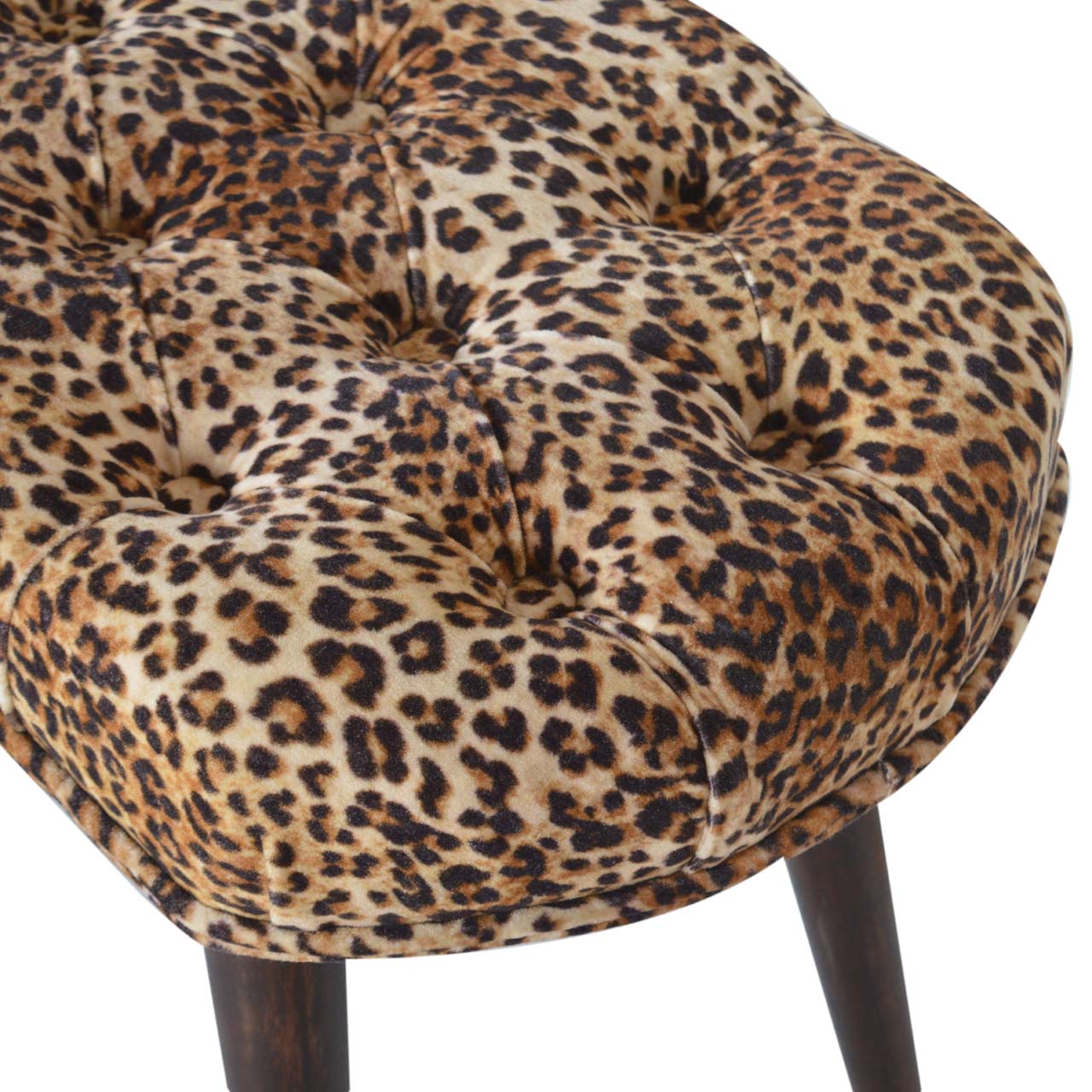 Solid Wood Leopard Print Deep Button Bench