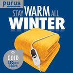 Deluxe Xl Electric Throw Heated Double Over Electric Blanket Soft Fleece 9 Heat & 12 Timer Settings | XL | Gold