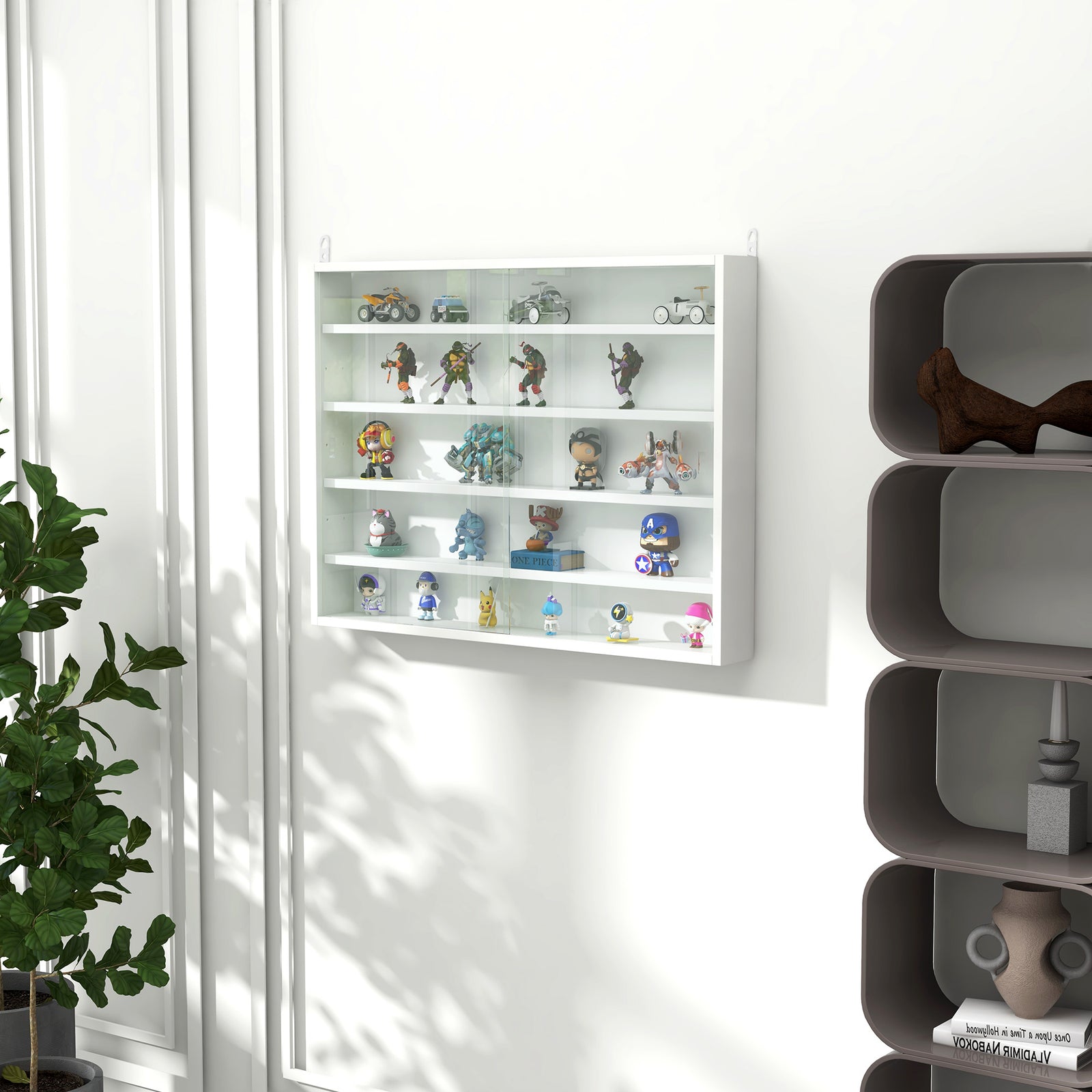 5-tier Wall Display Shelf Unit Cabinet Shelves Glass Doors | One Size | White