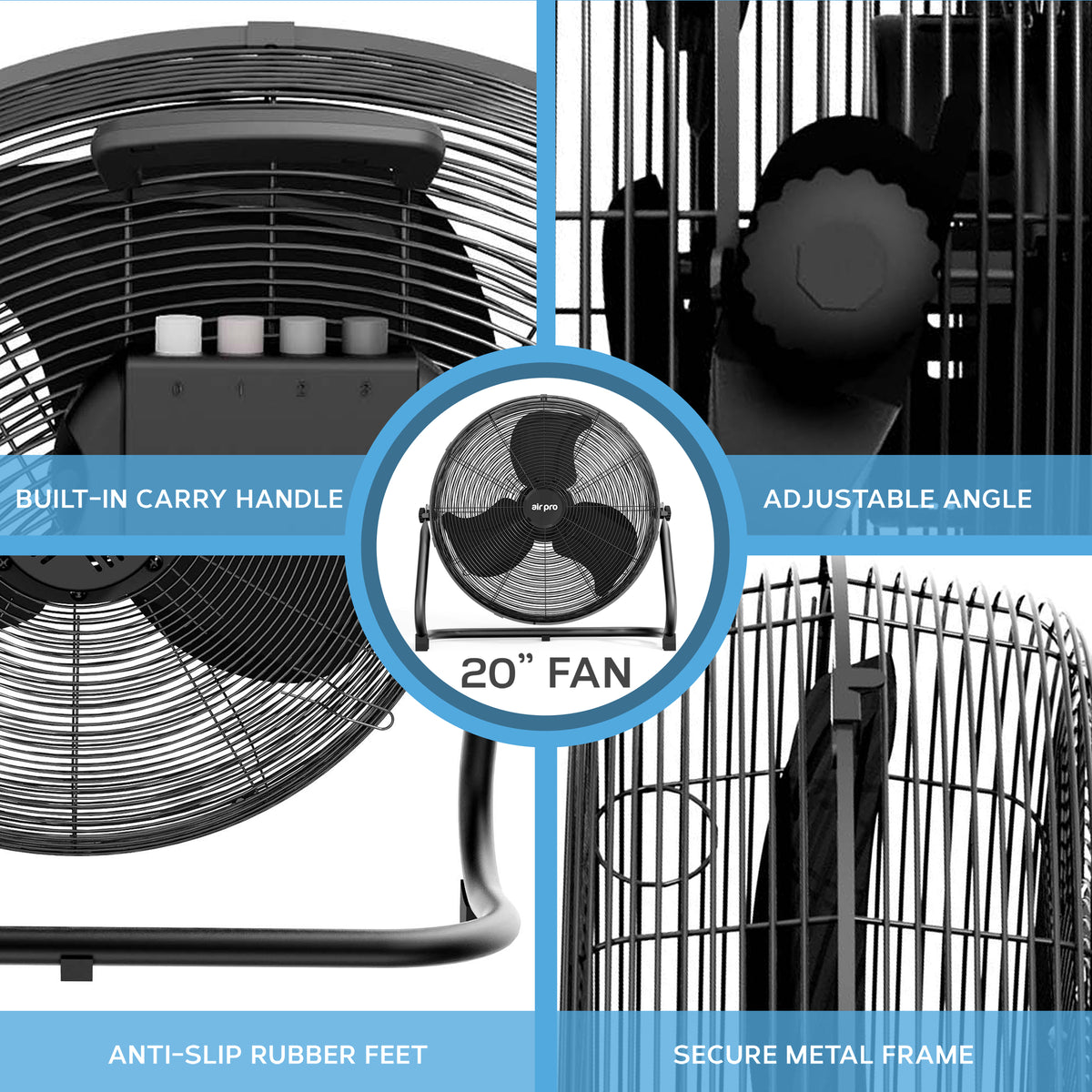 14/16/20" Circular Floor Fan - Powerful Air Cooling Fan With 3 Speed Settings | 20" | Black