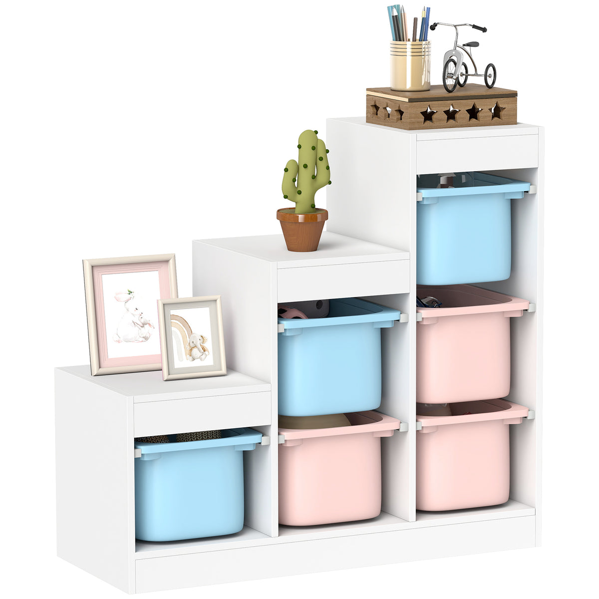 AIYAPLAY 3-layer Kids Toy Storage Unit With 6 Removable Bins