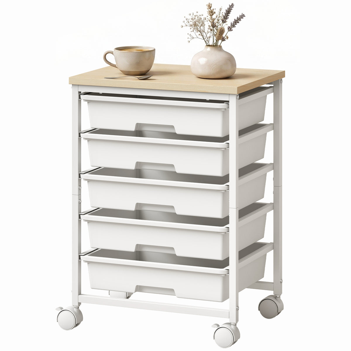 HOMCOM 6-tier Storage Trolley On Wheels With 5 Pull-out Drawers