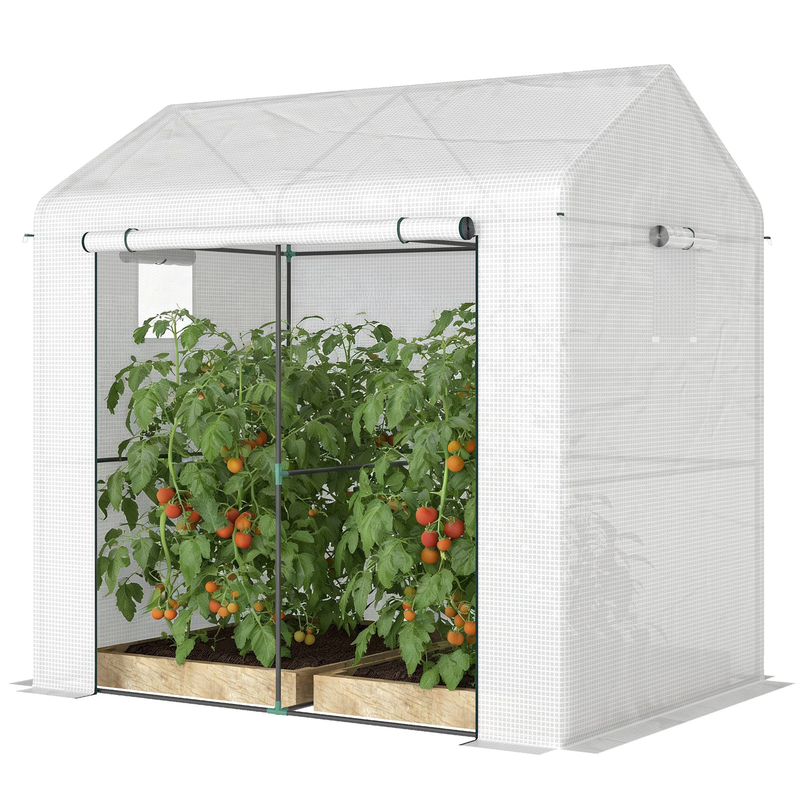 Outsunny Walk-in Greenhouse, Green House With Mesh Windows, White