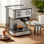 Semi-automatic Espresso Machine 850w, 1.6l Stainless Steel With Pressure Gauge & Milk Frother