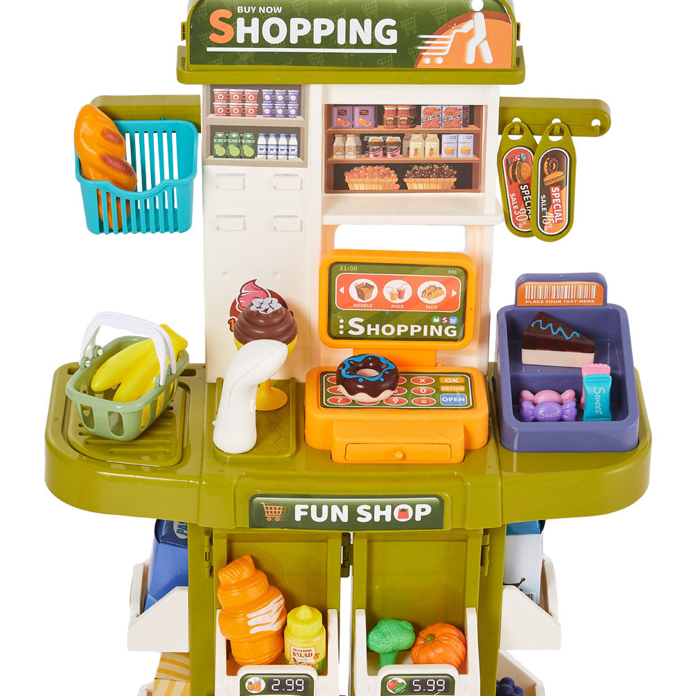Children Pretend Supermarket Shopping Playset 38pcs Toy Accessory Set | Green