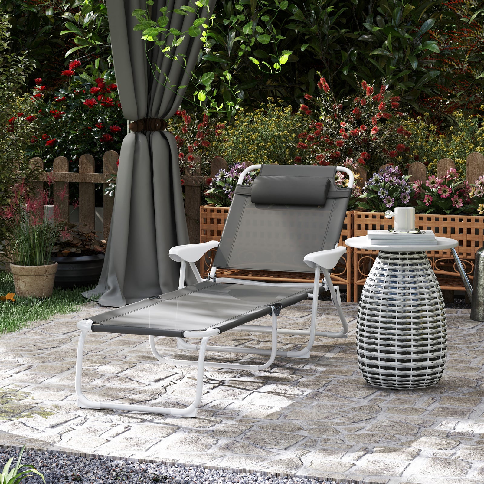 Charcoal Grey Adjustable Sun Lounger