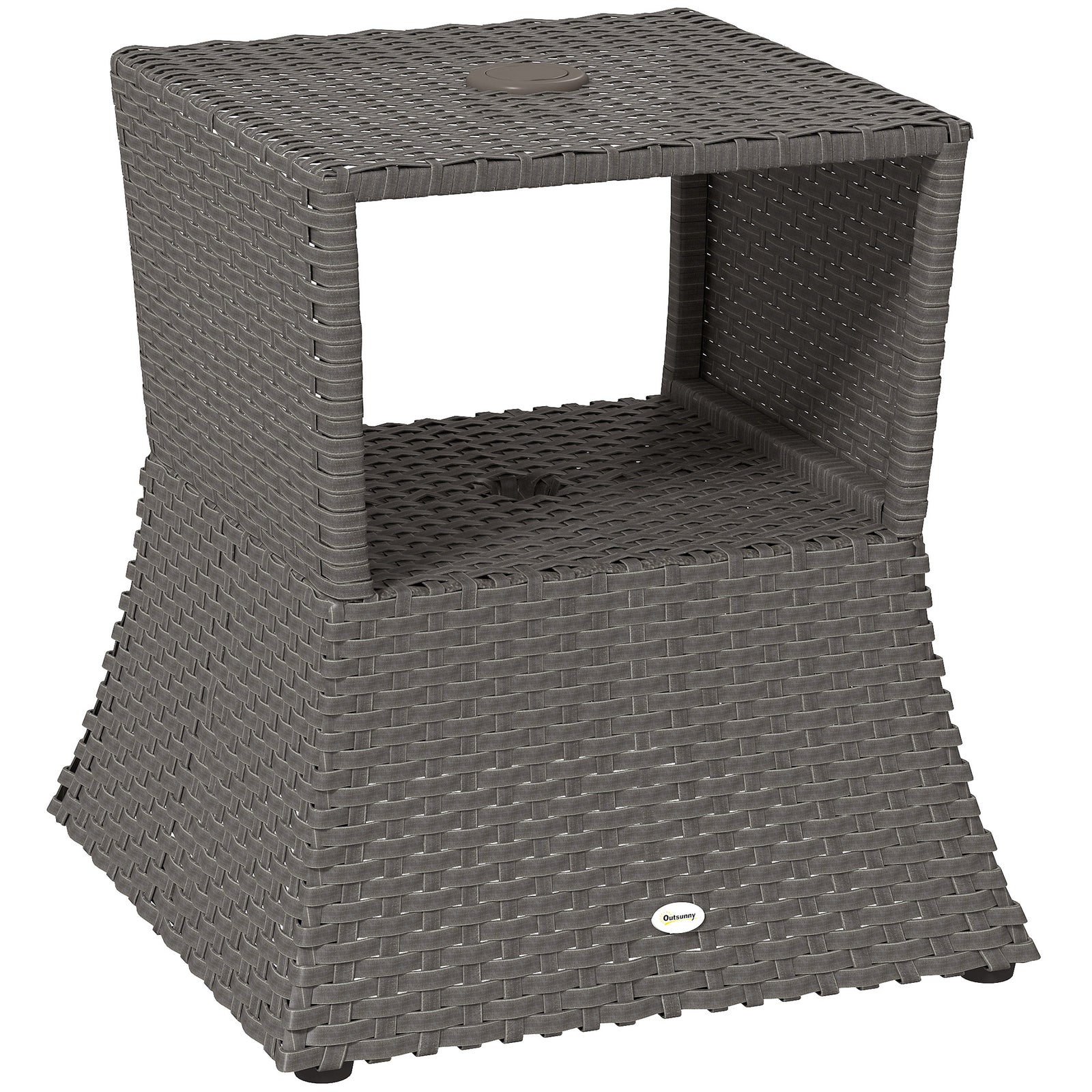 Rattan Wicker Tea Coffee Table W/ Umbrella Hole | Dark Grey