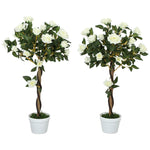 90cm Artificial Rose Tree Fake Decorative Plant | Set of 2 | White