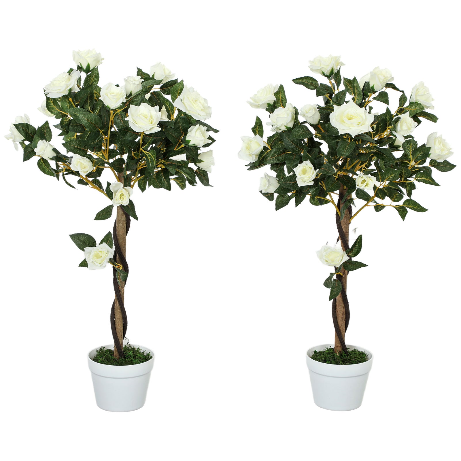 90cm Artificial Rose Tree Fake Decorative Plant | Set of 2 | White