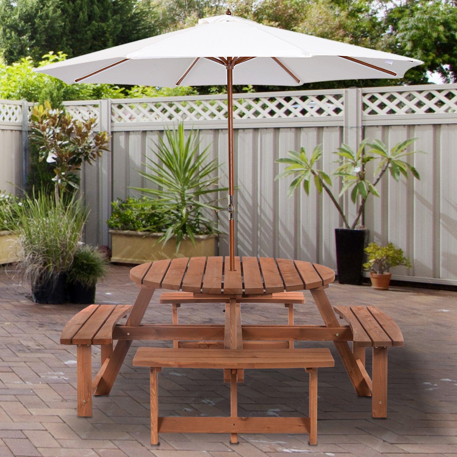 8 Seat Garden Wooden Round Picnic Table Bench