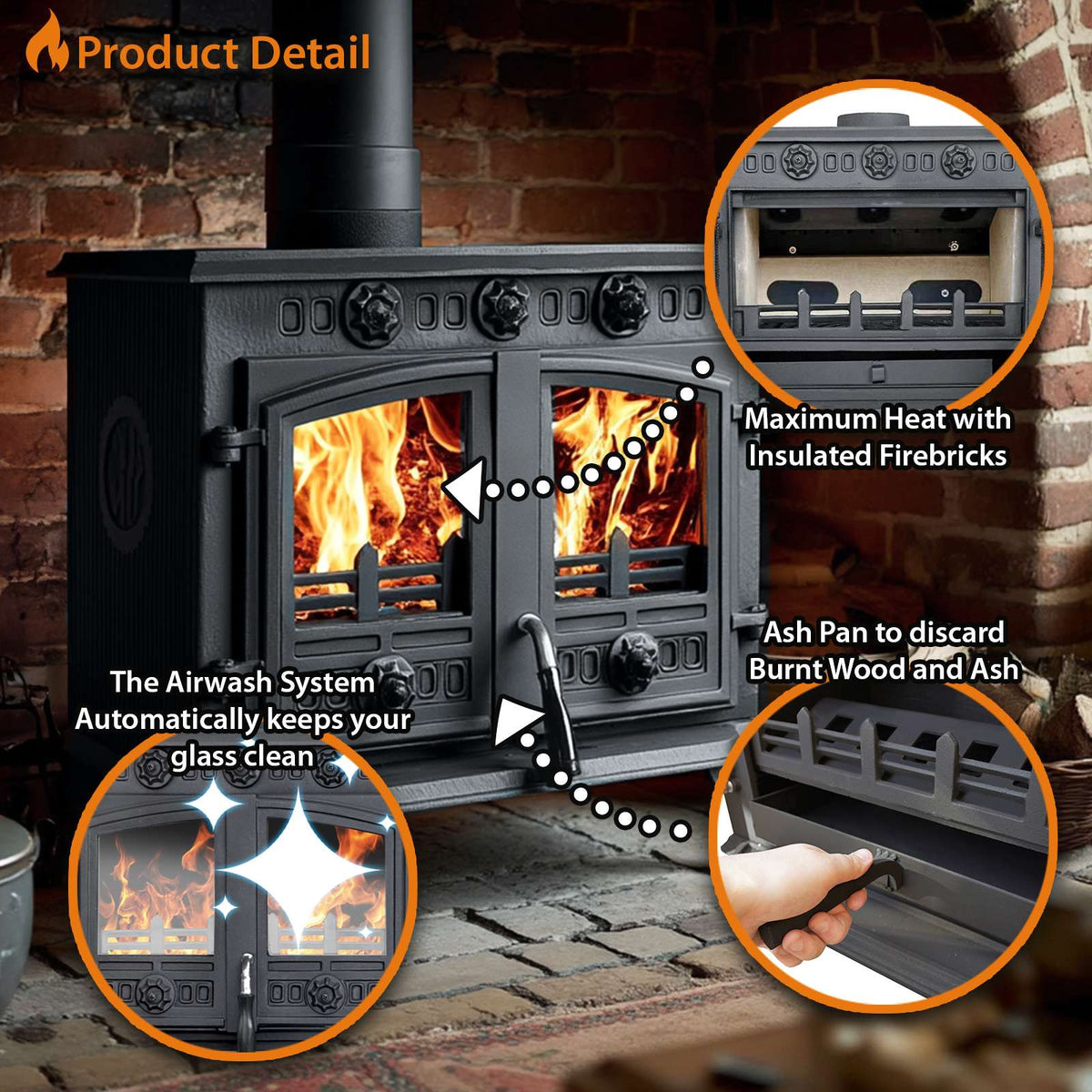 10kw Cast Iron Wood Burning Stove Multi-fuel Fireplace Ja006 Defra Approved