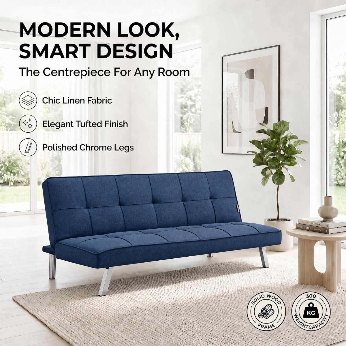 Britney Linen Sofa Bed 3 Seater | Blue
