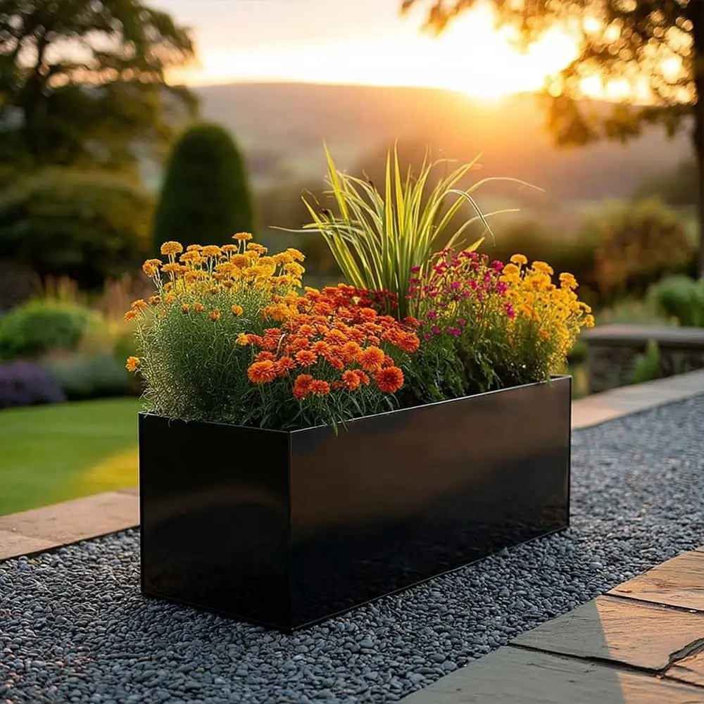 Zinc Galvanised Trough Planter | 100cm x 40cm x 40cm | Black Gloss