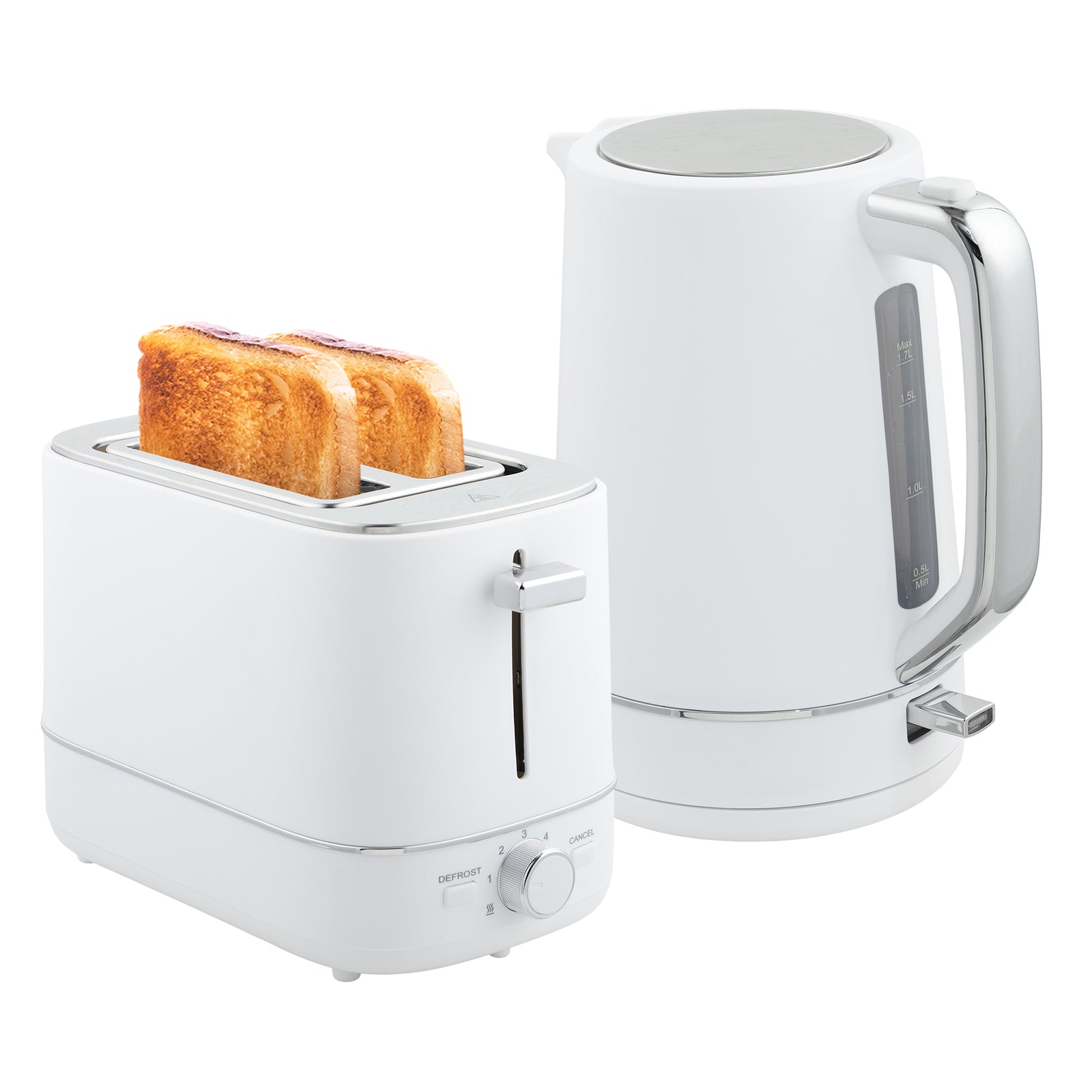1.7l 3000w Fast Boil Electric Kettle And 2 Slice Toaster Set | White
