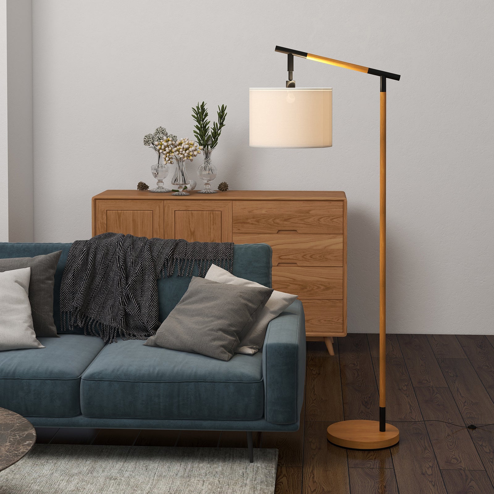 Floor Lamp With 350 Degree Rotating Lampshade Led Bulb | One Size | Brown
