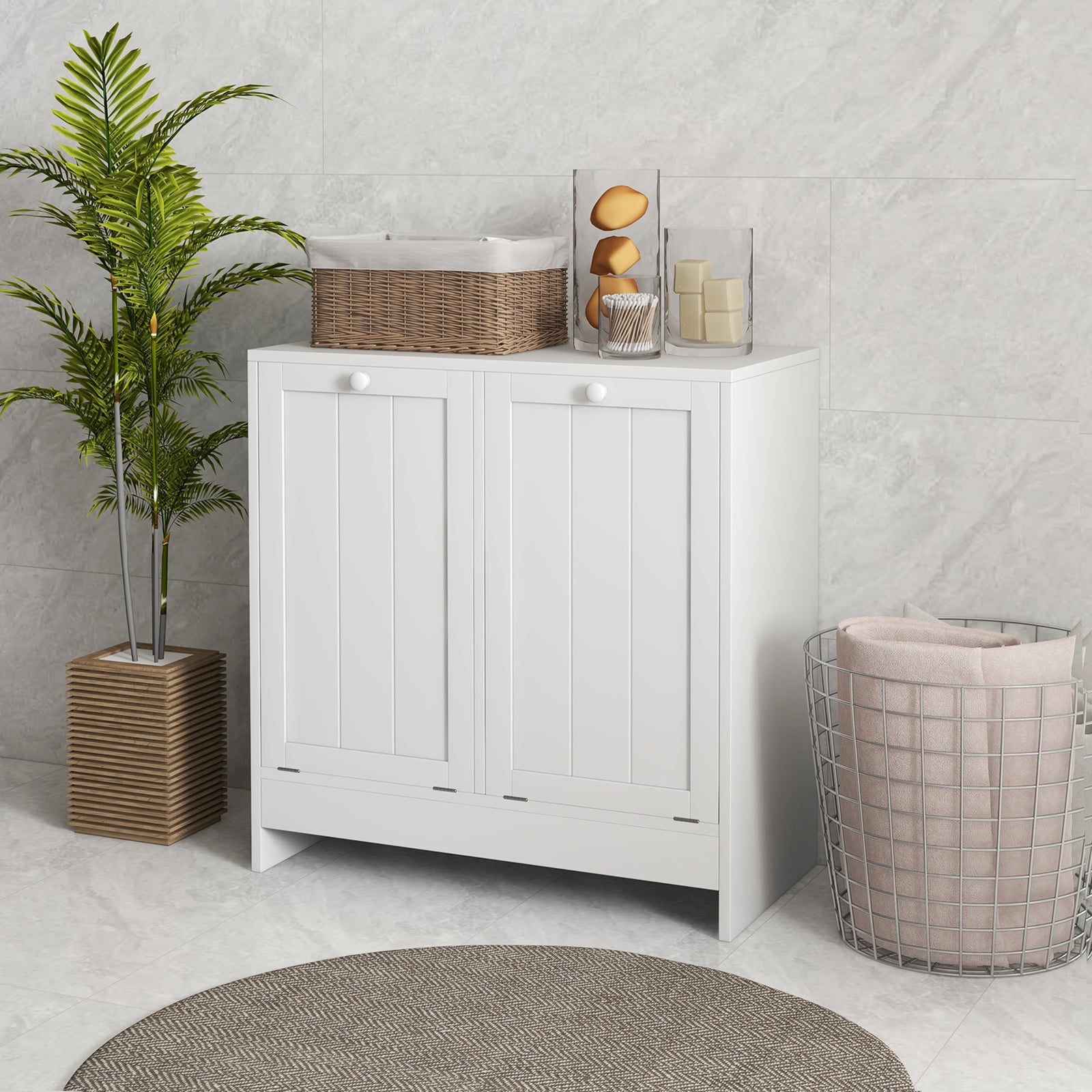 Tilt-out Laundry Storage Cabinet With 2 Compartment Hampers
