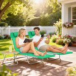 2 Pieces Sun Loungers Foldable Reclining Chair | Dark Green