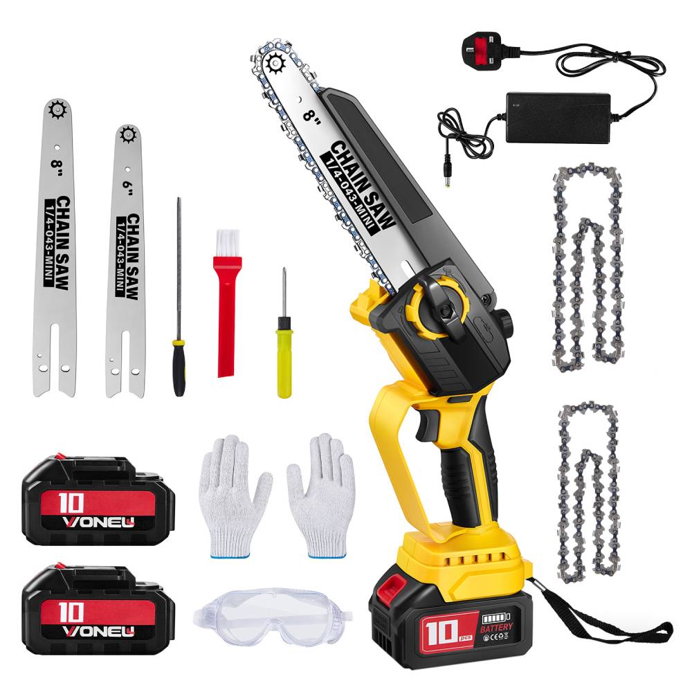 6 Inch & 8 Inch Portable Cordless Electric Chainsaw With 2 Batteries