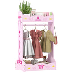 Kids Clothes Rail, Dress Up Rail W/ 2 Storage Shelves, 70 X 37 X 103cm | Pink