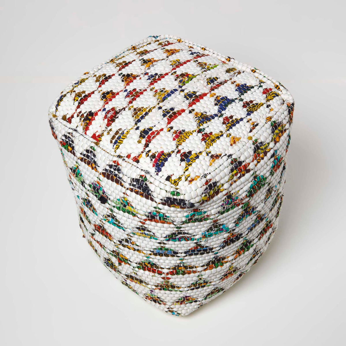 HOMESCAPES Cream Chindi Design Small Square Beanbag Style Footstool