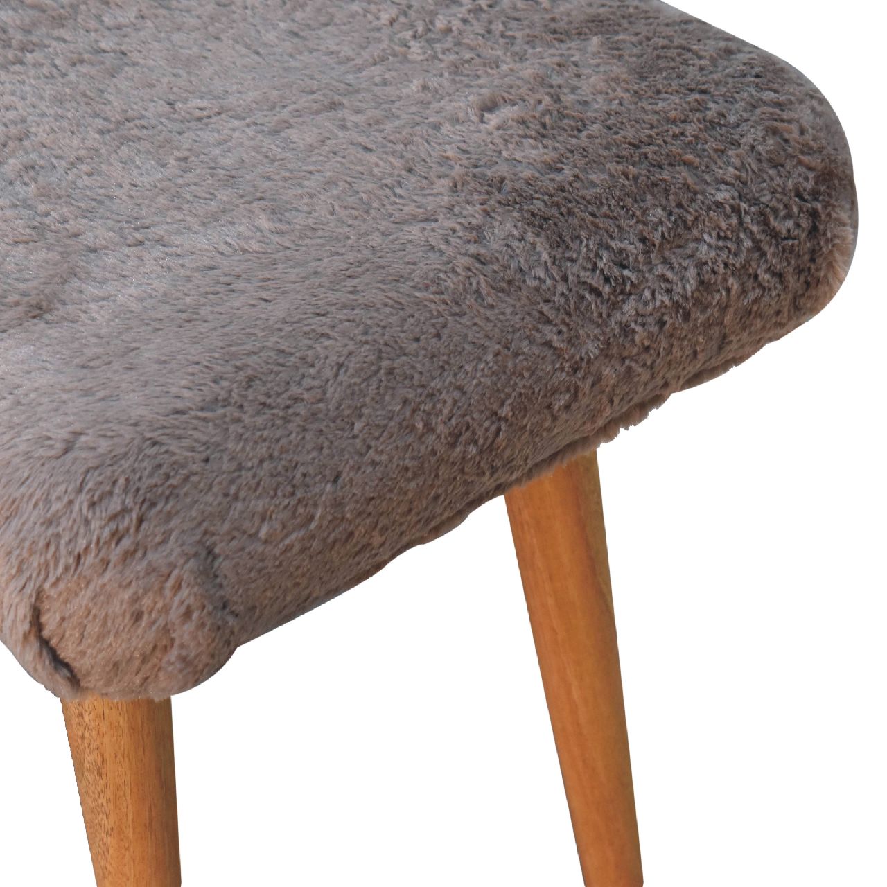 Solid Wood Mocha Faux Fur Curved Bench