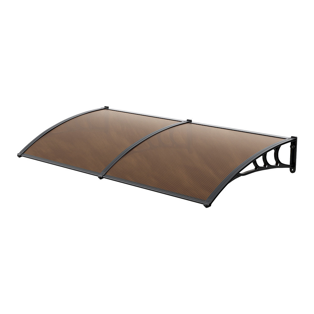 1-2.7m Curved Outdoor Door Window Awning Canopy - Transparent Brown PET Plastic Elegant Sun Rain Cover | XL | Brown