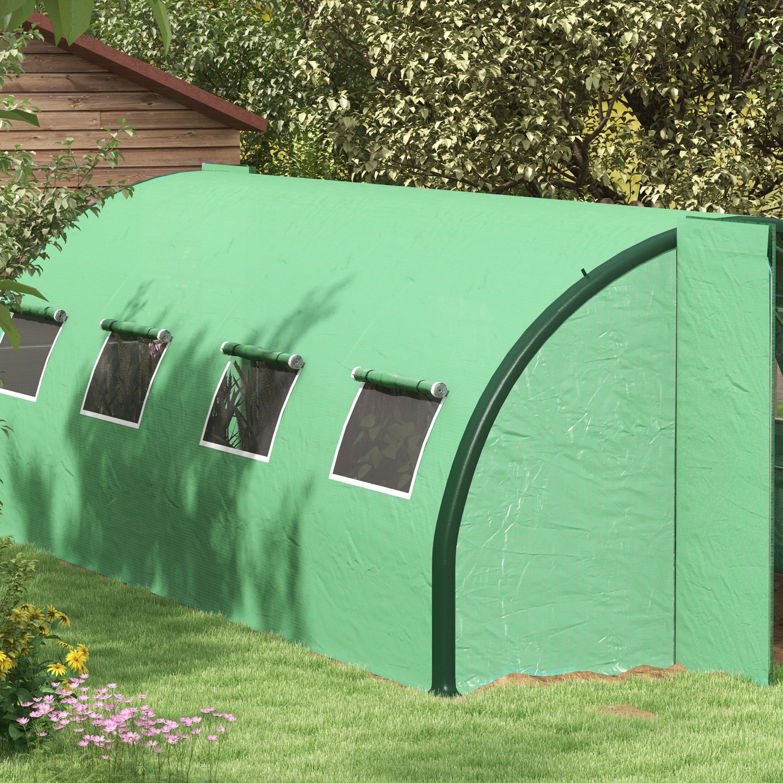 6x3m Polytunnel Greenhouse W/ Doors & Windows - Green